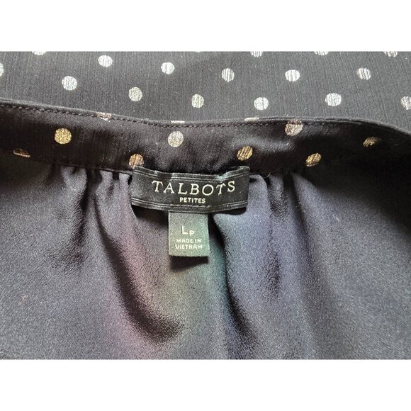 Talbots Petites Black & Silver Polka Dot Blouse With Ruffle Sleeves Size LP - Picture 6 of 9